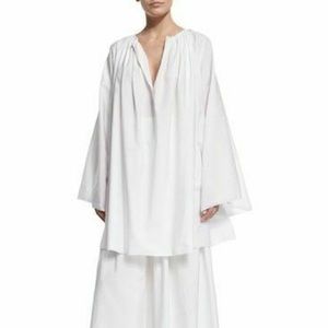 The Row Melody Top Wide-Sleeve Ruched-Neck White Blouse NWT
